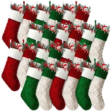 24 Pcs Mini Christmas Stockings Bulk 8.3 Inch Knitted Xmas Stockings Small Fi...