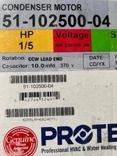 Rheem 51-102500-04 Protech 1/5 hp 825 RPM 208/230V Single Phase Condenser Motor