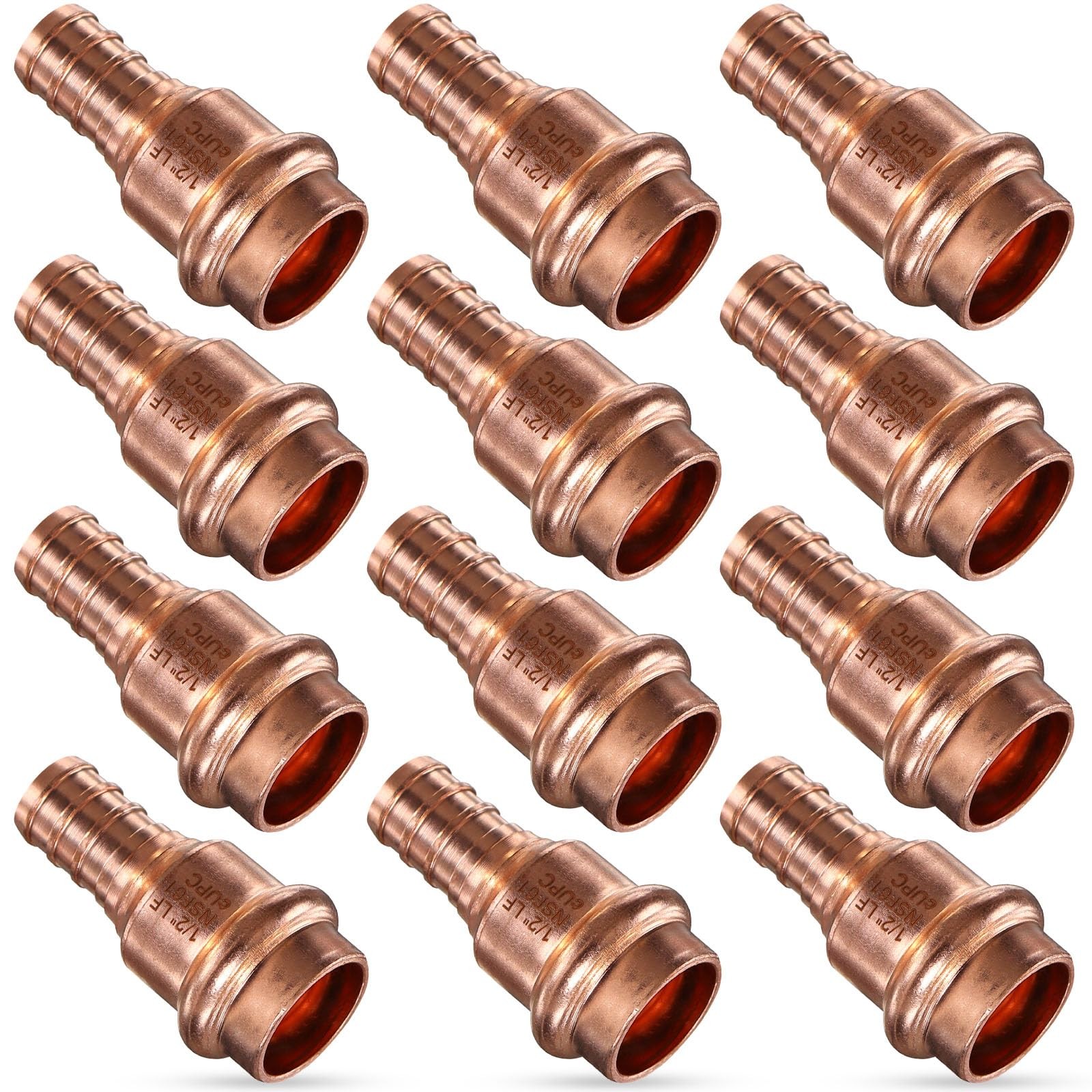 Copper Press Fittings,12pk 1/2"Press x 1/2"PEX Adapter Copper Crimp Fitting