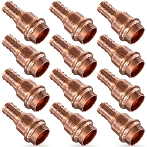 Copper Press Fittings,12pk 1/2"Press x 1/2"PEX Adapter Copper Crimp Fitting