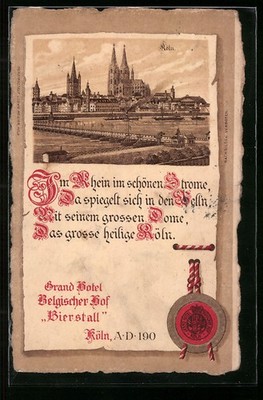 Artist postcard Cologne, Cathedral, Rhine section with ship bridge 