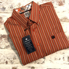 Cinch Men's Shirt Size L Striped Button Down Orange Modern Print Western Cowboy