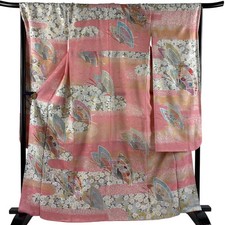 JAPANESE KIMONO FURISODE Pink 163cm 5 ft 4 in PURE SILK AA10291