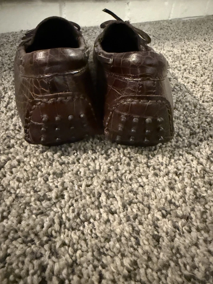 Mocassim Masculino Cole Haan Gunnison Tamanho 9 D Marrom Estampa de Crocodilo Sapatos de Couro - Imagem 3 de 4