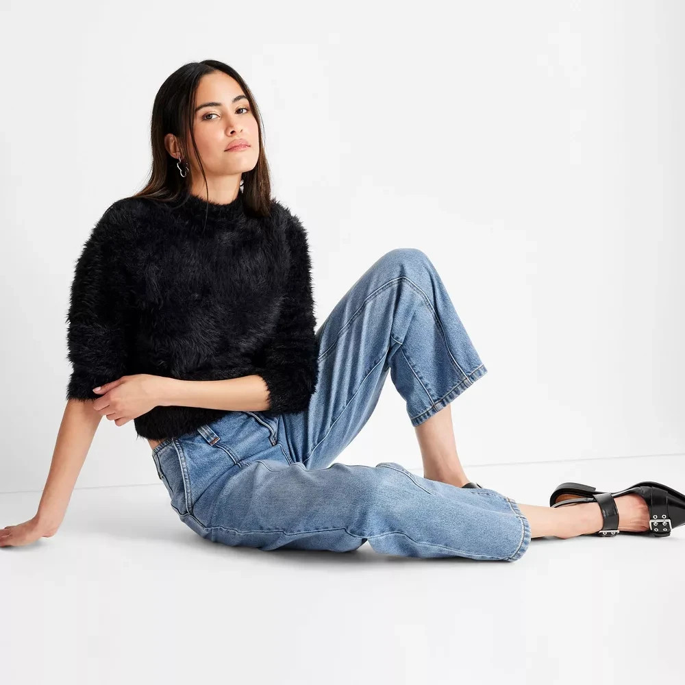 Women's Mid-Rise Barrel Leg Jeans - Future Collective Medium Wash Plus Size 20