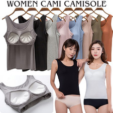 Women Cami Camisole With in Bra Push Up Padded Vest Baisc Tank Tops Slim Fit US