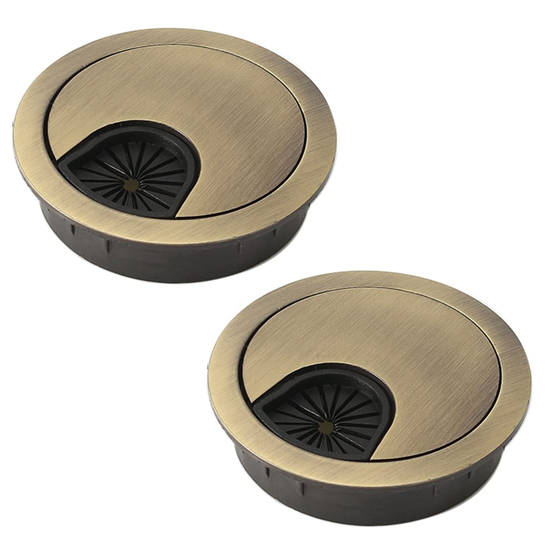 2pc 80mm desk cable grommet metal hole cover round wire tidy bronze