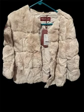 Title: Max Mara GITANO Real Fur Coat Pearly White US 10  Genuine leather