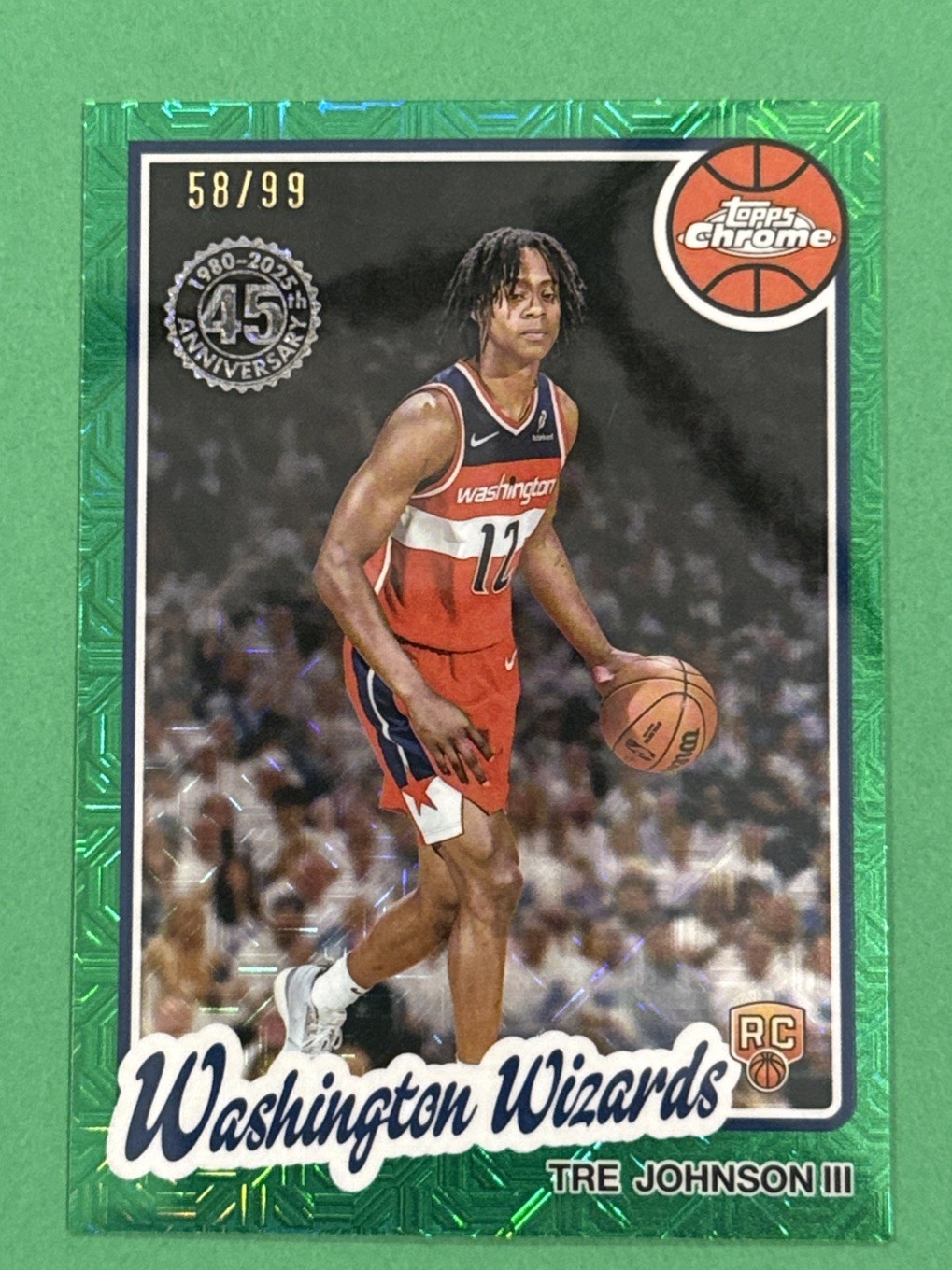 2025 Topps Basketball Tre Johnson III Rookie Green Mojo 58/99 #TC-TJ Anniversary