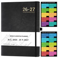 2026 2027 Weekly Monthly Planner 8.5x11 Leather Cover Thick Paper Black