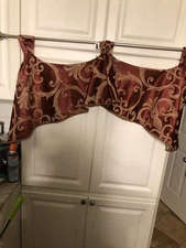 Set of  (3) Burlington Red and Gold Valance Tab Top 38x20 Corded Scalloped Lined