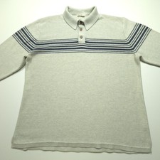 Marine Layer Men Sweater XL Gray Cream Navy Stripe Collared Knit Pullover Casual