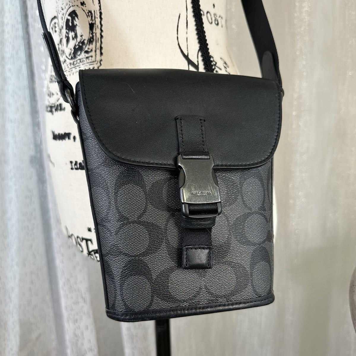 Coach Track Small Flap Crossbody In Signature Canvas C3134 