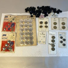 Vintage Buttons New On Card Plus Shank Style Black Fabric Covered 1950 - 60