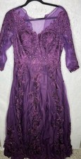 JJ's House Dress Womens 12 Purple Beaded Floral Lace Gown 3/4 Sleeve Long Formal
