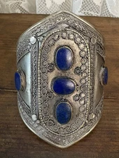 Afghan Turkmen Lapis Lazuli Cuff Bracelet Boho Ethnic Tribal LARGE Adjustable