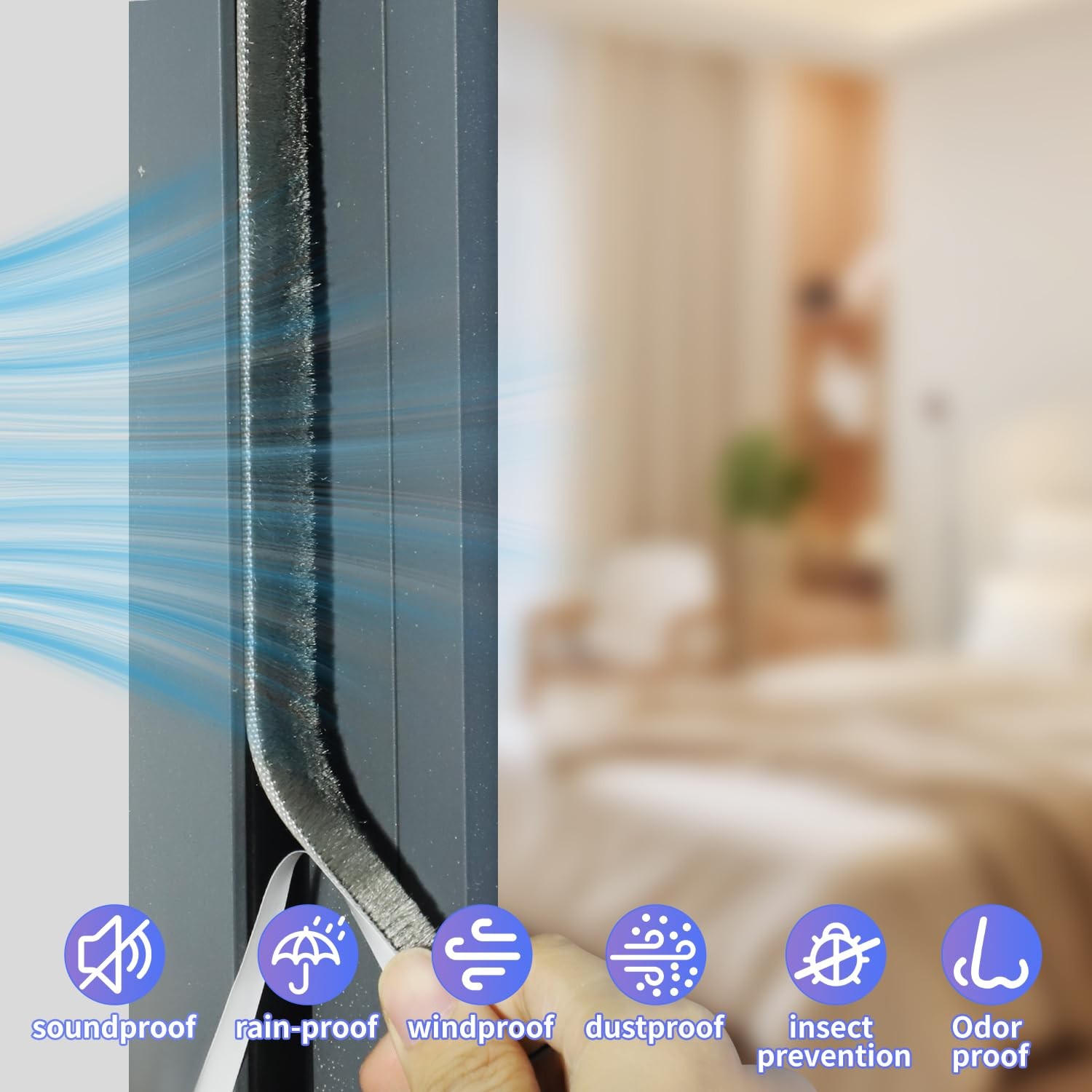 50Ft Self-Adhesive Brush Weather Stripping Door Seal 0.35" Wide x 0.2" Thick ...