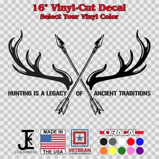 Deer Hunting Legacy Traditions Decal 16" Antlers Arrows Vinyl Truck Sticker