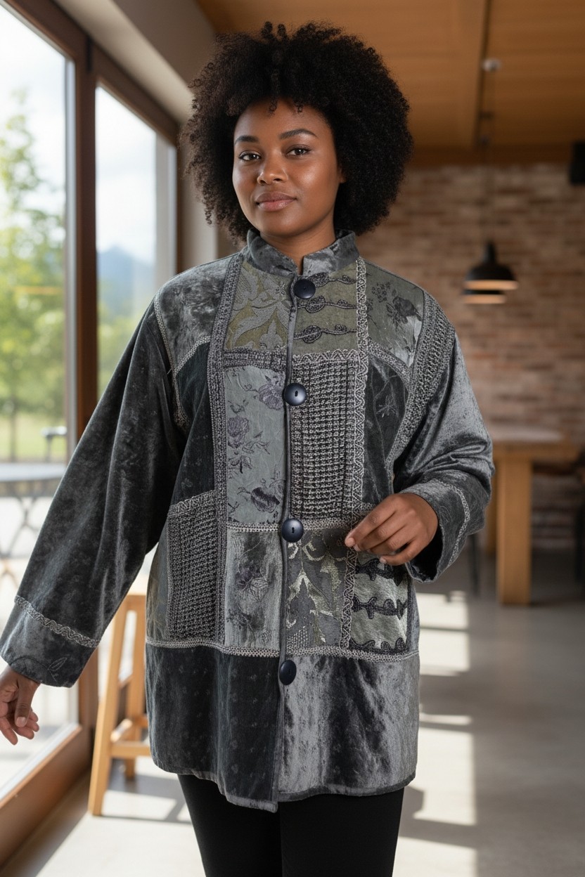 Vintage Patchwork Flashback Velvet Jacket, Size X… - image 1