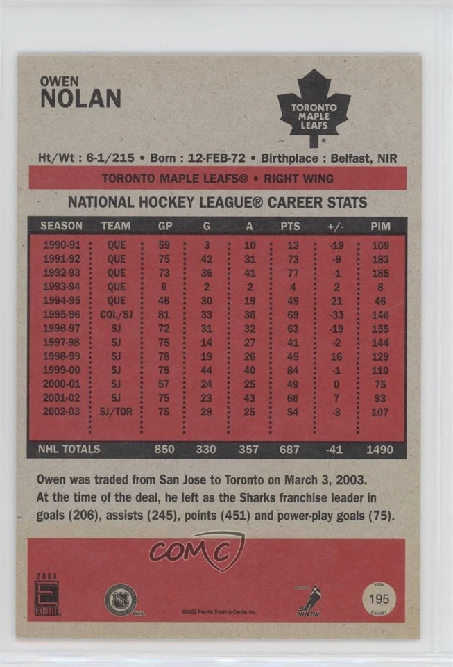 2003-04 Pacific Exhibit Owen Nolan #195 - Image 2 of 2