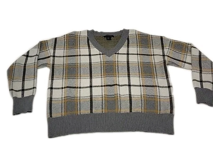 Suéter Tahari Tejido a Cuadros Gris Blanco Cuello en V Mujer Talla Mediana M academiacore Foto 2 de 4