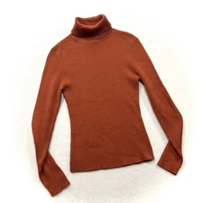 Y2K Wide Rib Turtleneck Top Slim Fit Dark Orange Wms Sz Sm 2005 Basic Stretchy
