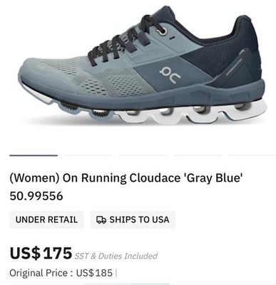 On Cloudace Women's Athletic Sneakers Gray Blue Mesh Upper Size 8 Worn Once