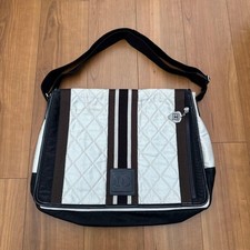 CHANEL Sport Line Messenger Bag Shoulder Bag White Black Stripe Used
