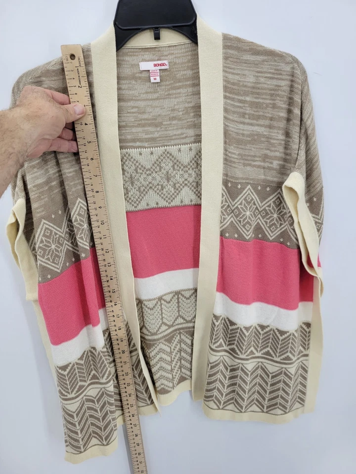 Suéter Bongo Mujer Mediano Marrón Rosa Rayas Abierto Cuadrado De Colección Años 90 Boho Playa Foto 4 de 4