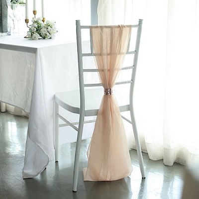 5 Nude Premium Chiffon Wide CHAIR SASHES Wedding Party Reception Decorations