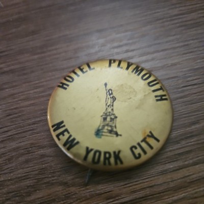 Hotel Plymouth New York City Vintage Rare Pinback Button 