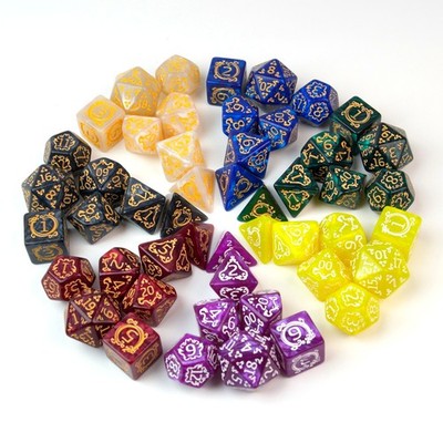 DnD dice RPG Würfel 7-teilig Drachemuster marmoriert D&D DSA W4 - W20 D4 - D20