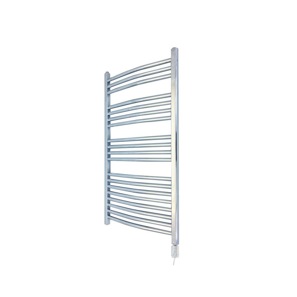 Curved Chrome Electric Towel Rail Thermostatic 300W Element 400mm x 1000mm