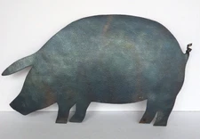 Primitive Folk Art Sheet Metal Pig Wall Plaque Farmhouse Décor 16"