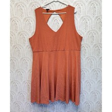 Torrid Skater Dress Womens 4 Orange Chevron Textured V-Neck Cutout Sleeveless