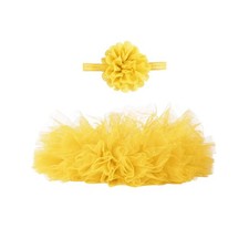 2pcs Flower Headband Tutu Skirt for Newborn Baby Girl Yellow , Medium