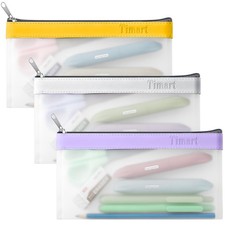 3 Pack Clear Pencil Pouch Pencil Case with Zipper for Kids Makeup School