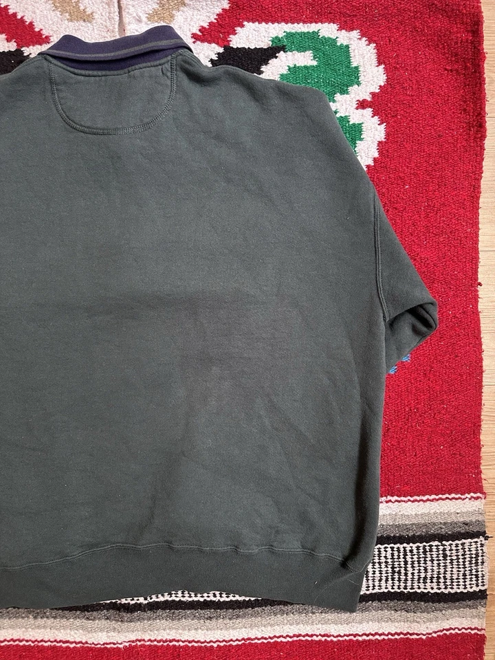 Винтажный Russell Athletic четверть молнии воротник толстовка зеленый/синий мужской XXL США - Изображение 2 из 4