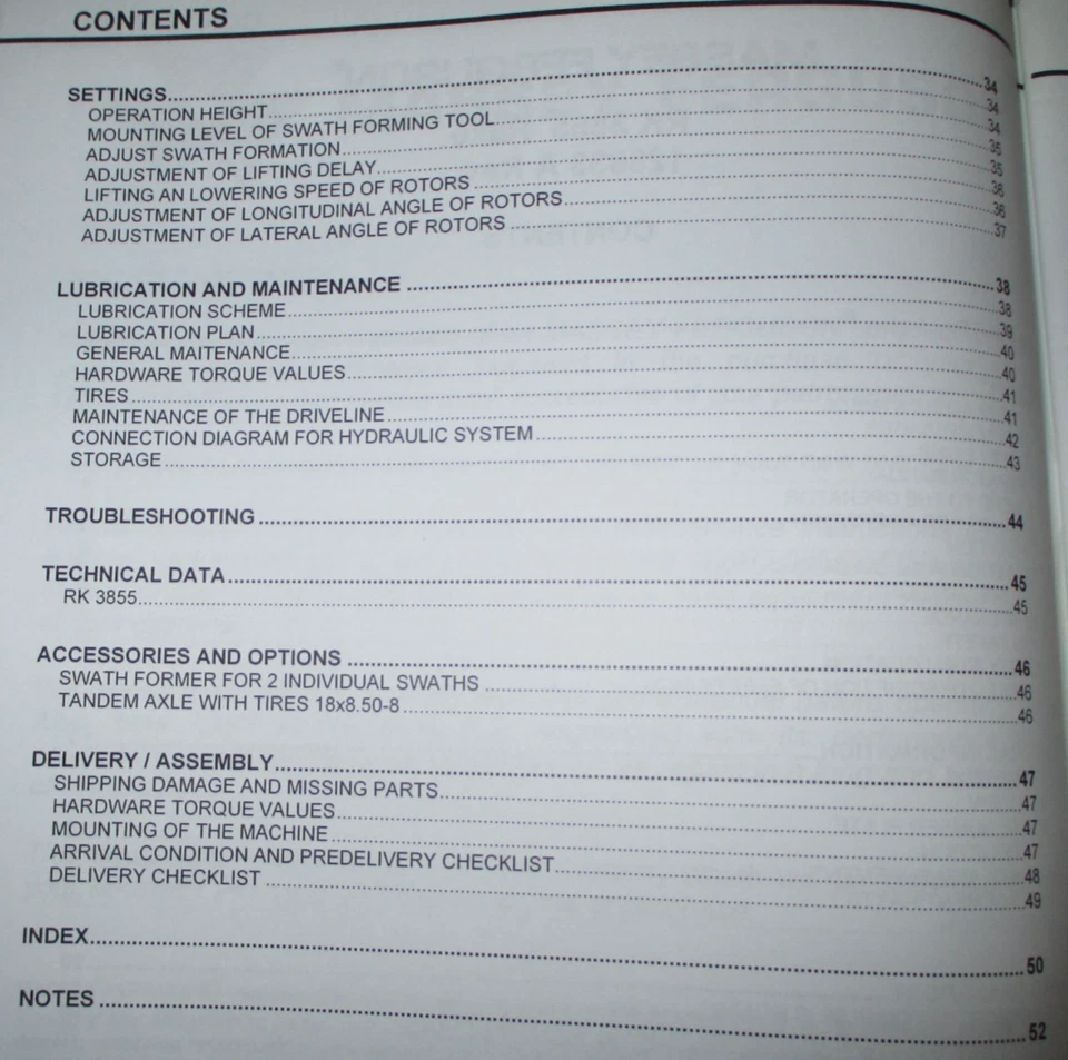 *Massey Ferguson MF RK3855 Rake Operators/Owners/Maintenance Manual ORIGINAL! - Image 3 of 4