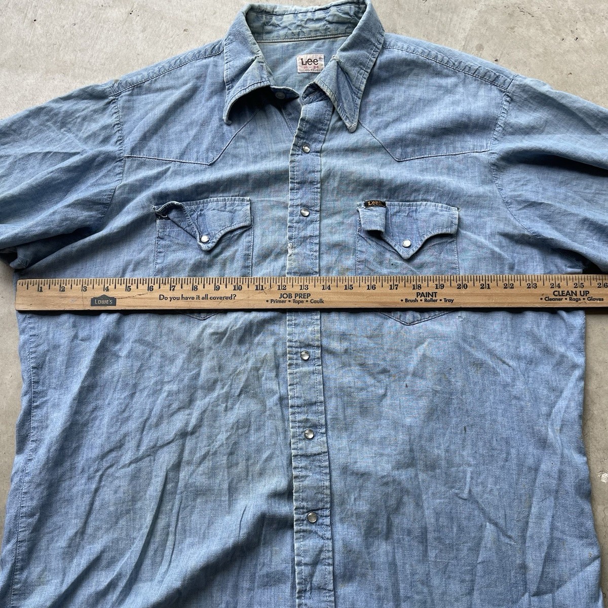 Vintage Lee Chambray Western Shirt USA Pearl Snap Faded Workwear