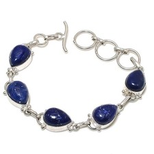 Lapis Lazuli Handmade Gemstone 925 Sterling Silver Jewelry Bracelet Size 7-8