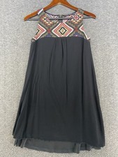 Doe & Rae Shift Dress Women’s Size Small Black Tribal Geometric Sleeveless Boho