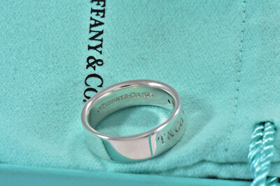 Tiffany & Co Sterling Silver Two Diamond Keyhole Lock Ring Size 6