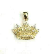 New 14k Yellow Gold Finish Women's Crown Pendant 1Ct VVS1/D Round Cut Diamond