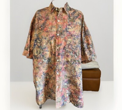 Rum Reggae Shirt Mens 1X Button Front Pockets Multi Cotton Retro Colorful Cruise