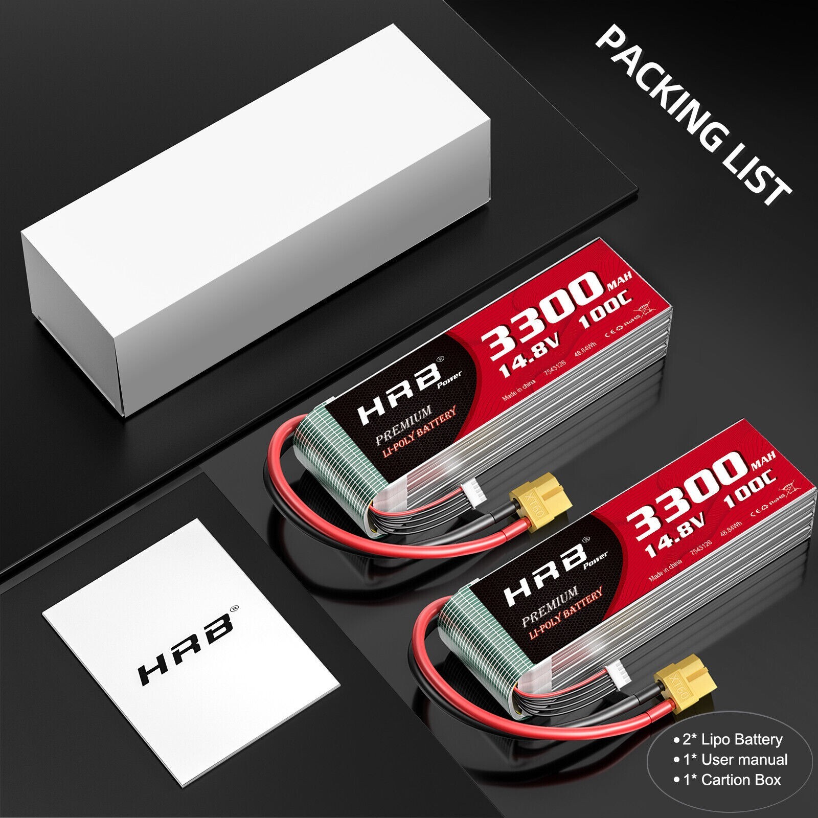 2pcs HRB 14.8V 4S 3300mAh LiPo Battery 100C XT60 for Rc Car Truck Boat Drone FPV