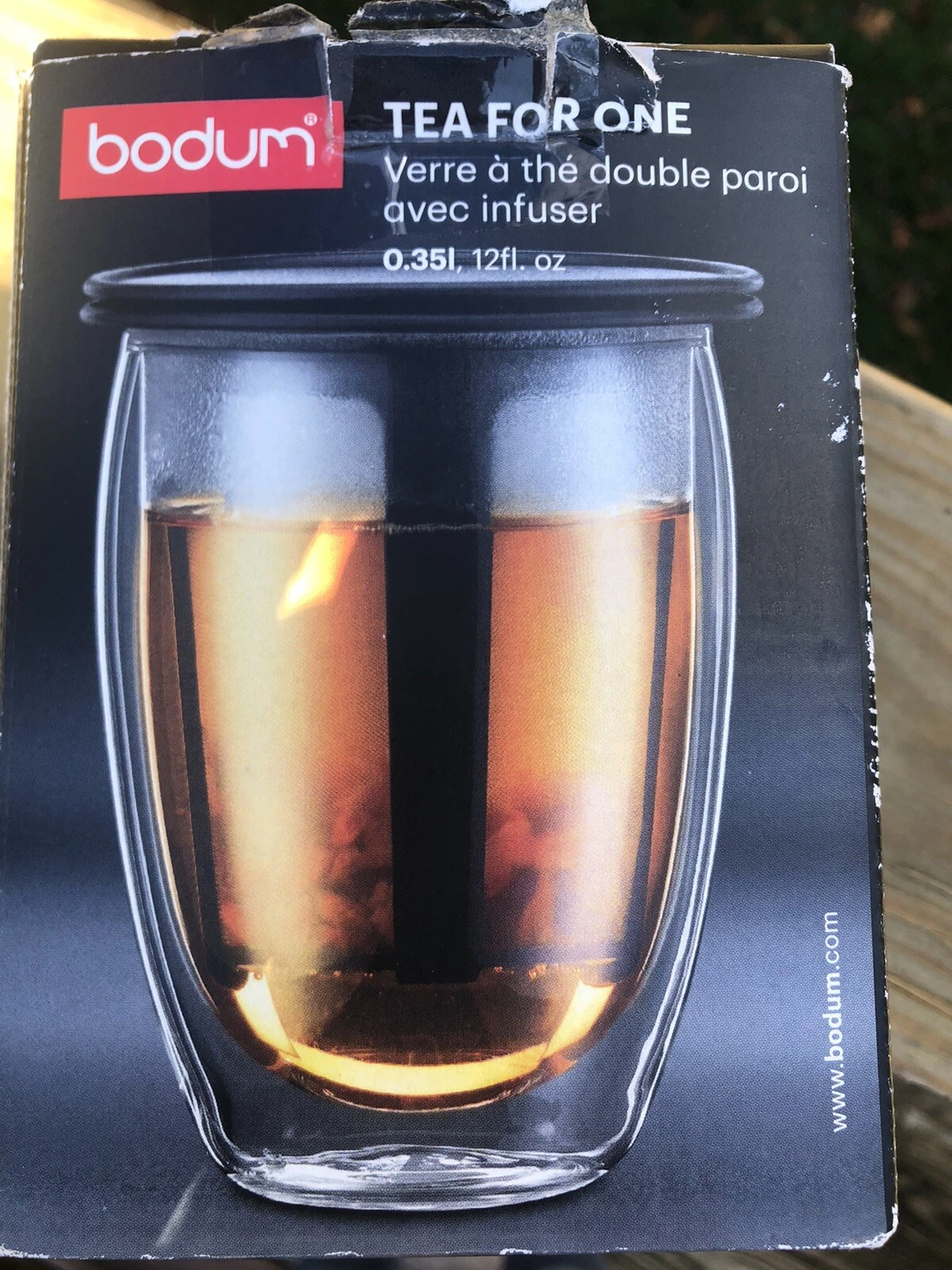 Bodum Tea For One Set, Tea Strainer with 12 Ounce Double Wall Borosilicate Black