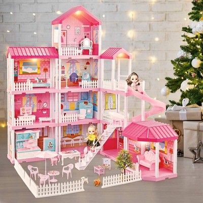 Birthday Gift 11 Doll House Rooms with Doll Toy Figures 4-Story