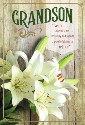 Loving EASTER Card FOR GRANDSON, White Lily Flower Joyful by Hallmark + Envelope