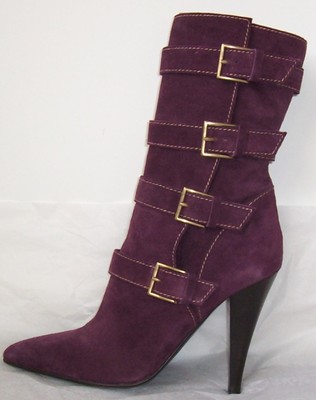 ROBERTO CAVALLI Purple Suede Buckle Strap Ankle Boots  37.5  7.5